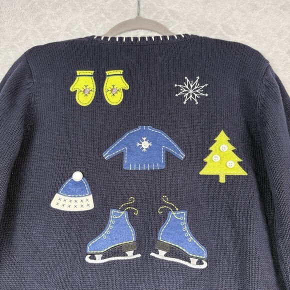 Vtg Holiday Cardigan Sweater Small Winter Christmas Hand Embroidered Grandmacore - Picture 7 of 12